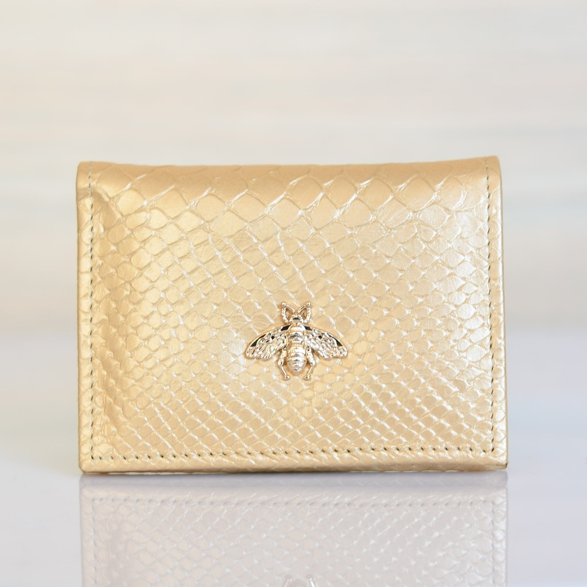 Tarjetero dorado cuero para mujer BIT96