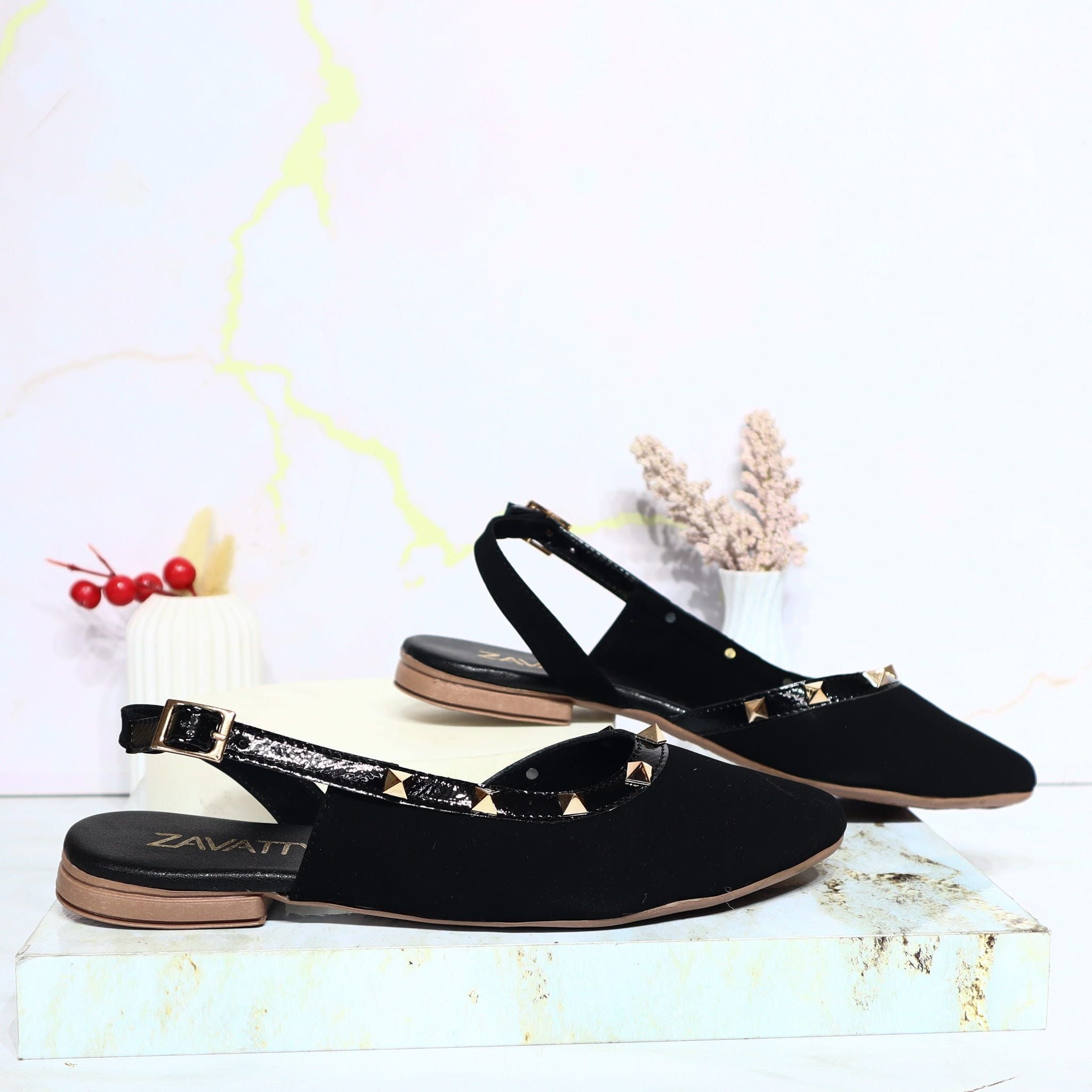 Baleta negro nobuck x charol para mujer 2464-Z388