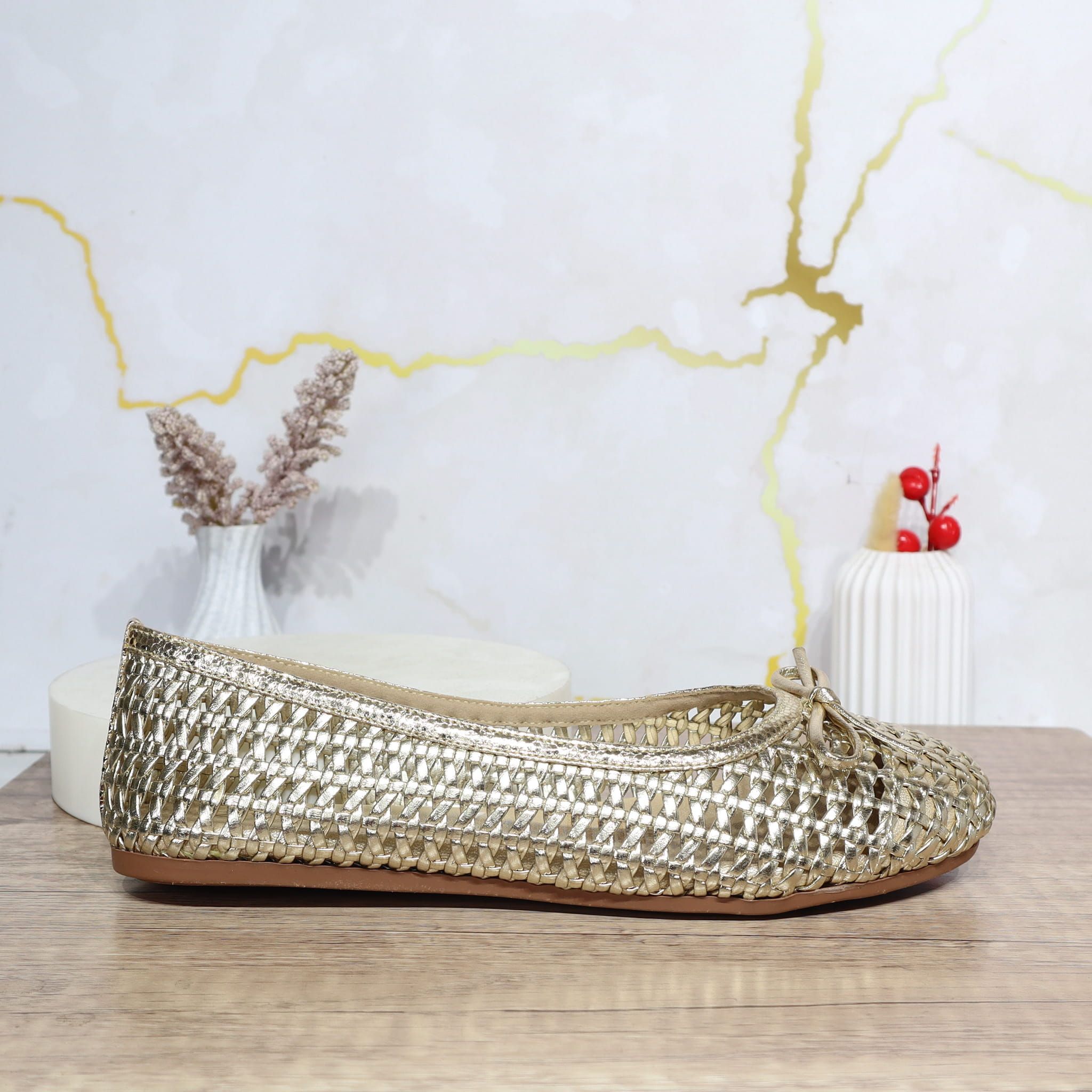 Baleta champaña tejido para mujer 3100-Z720