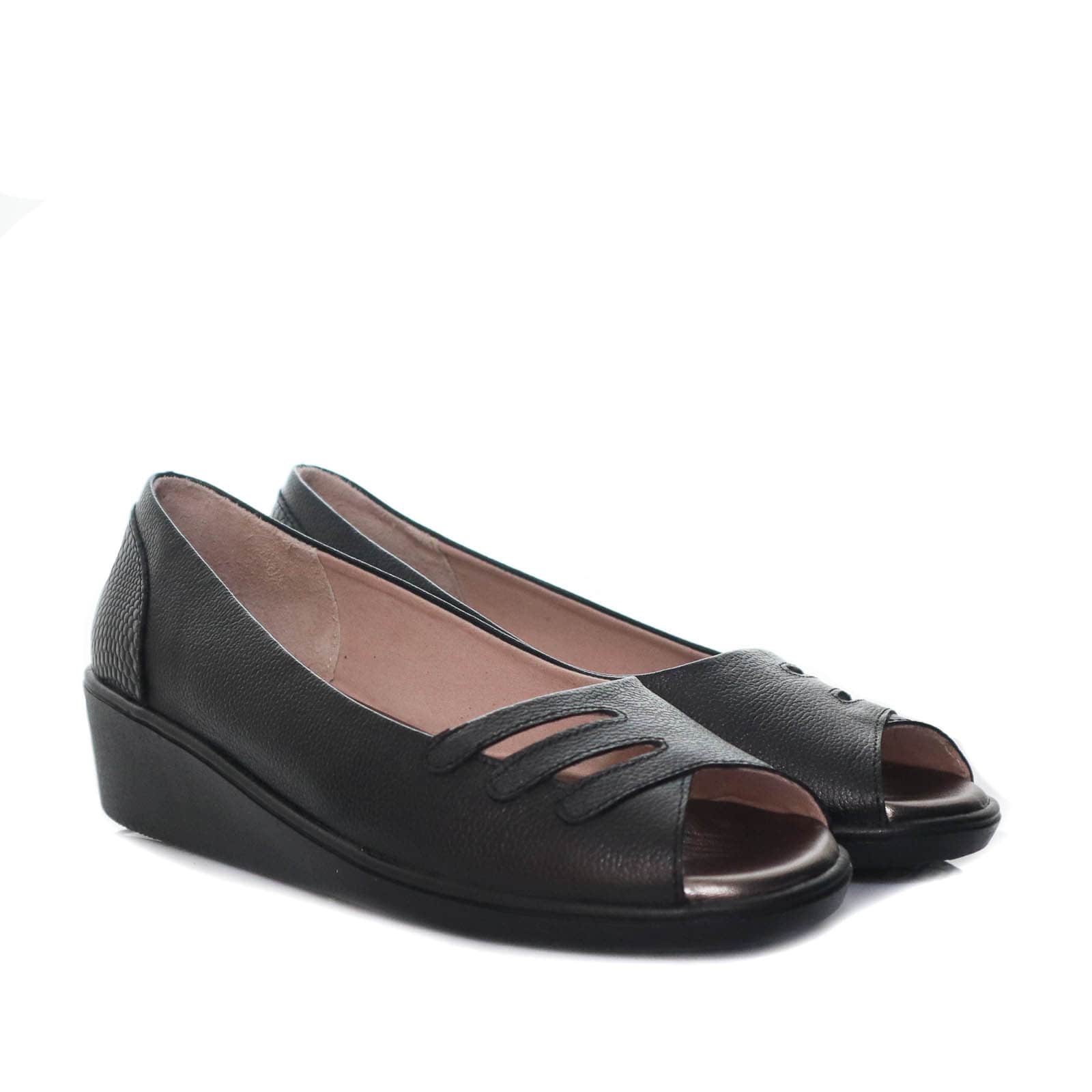 Sandalia despuntada negro cuero para mujer H-DANIELA