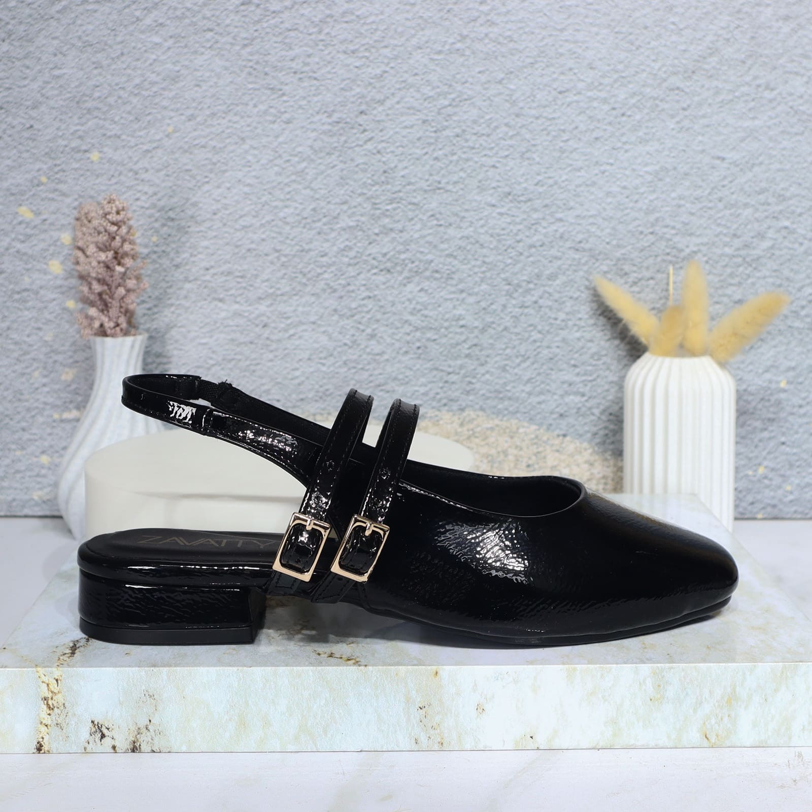 Sandalia tacon negro charol para mujer L417-Z319