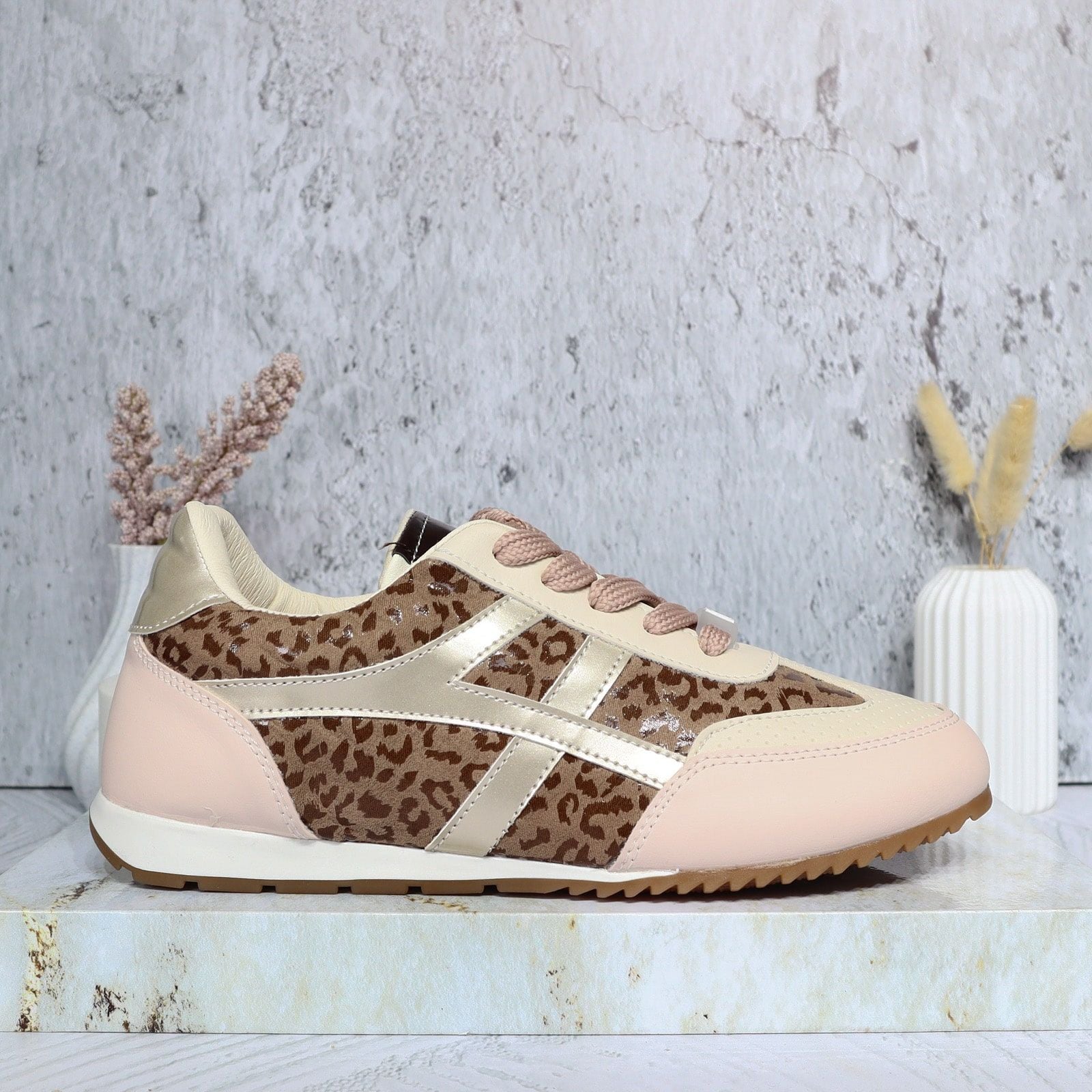 Tenis rosa x animal print para mujer 2408-Z246