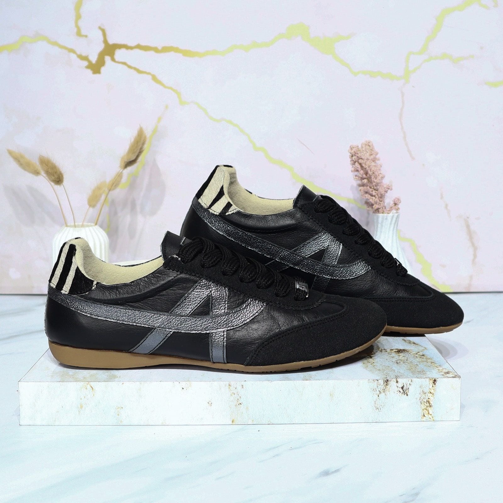 Tenis negro x plomo cuero para mujer A202-Z495