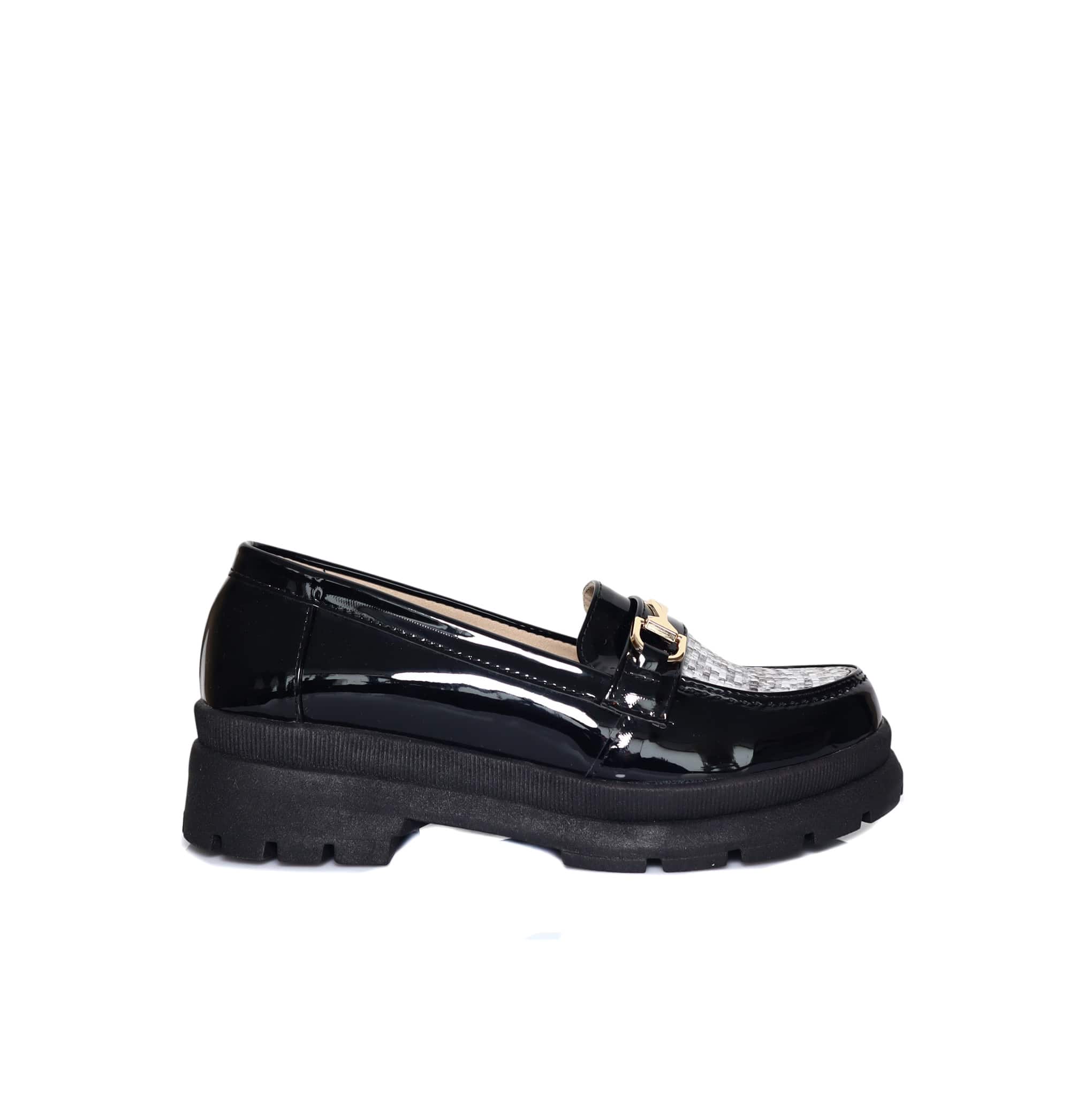 Mocasin negro charol x gris para mujer 533-Z284