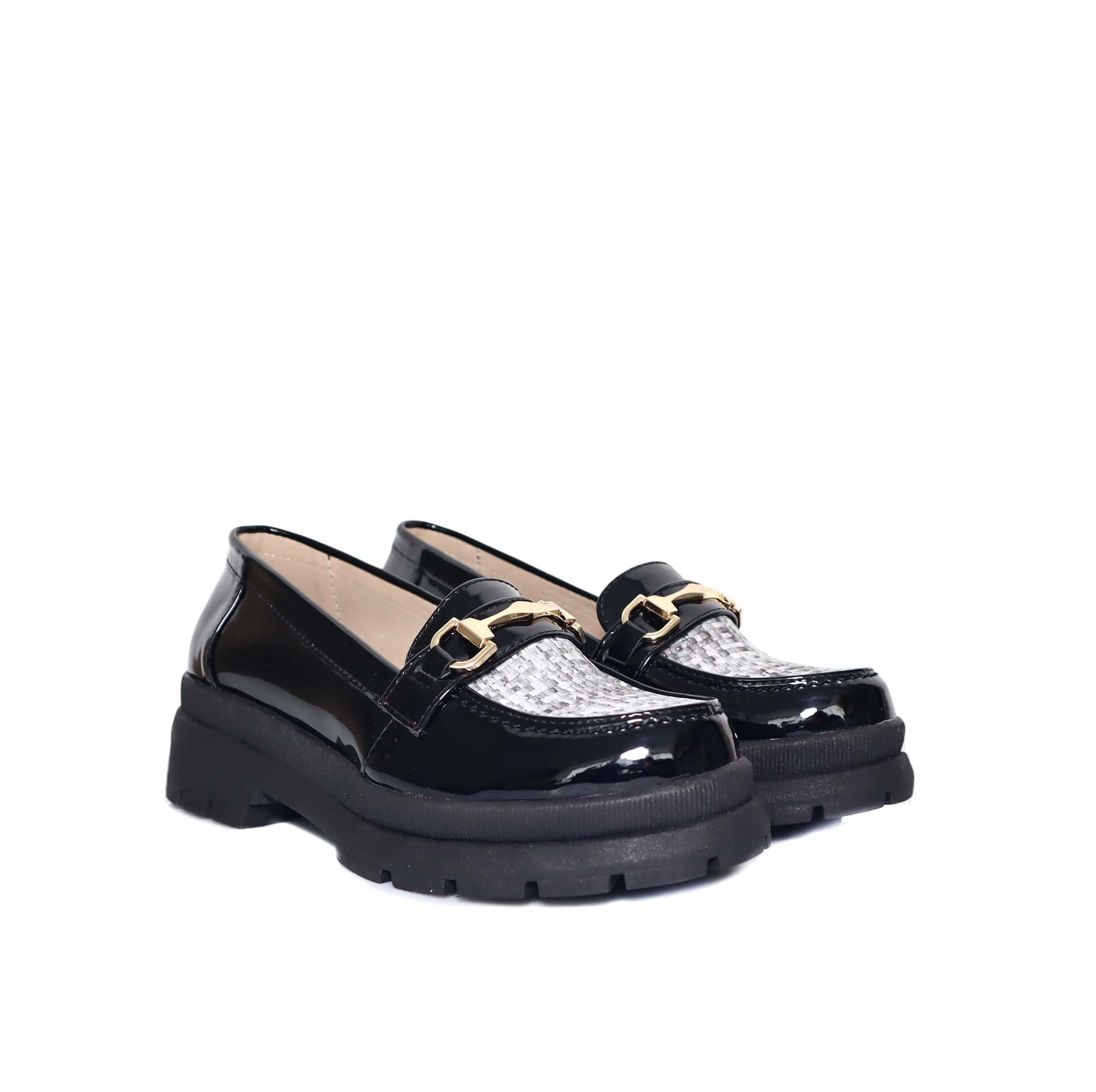 Mocasin negro charol x gris para mujer 533-Z284