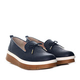 Mocasin azul cuero para mujer H-IRANIA