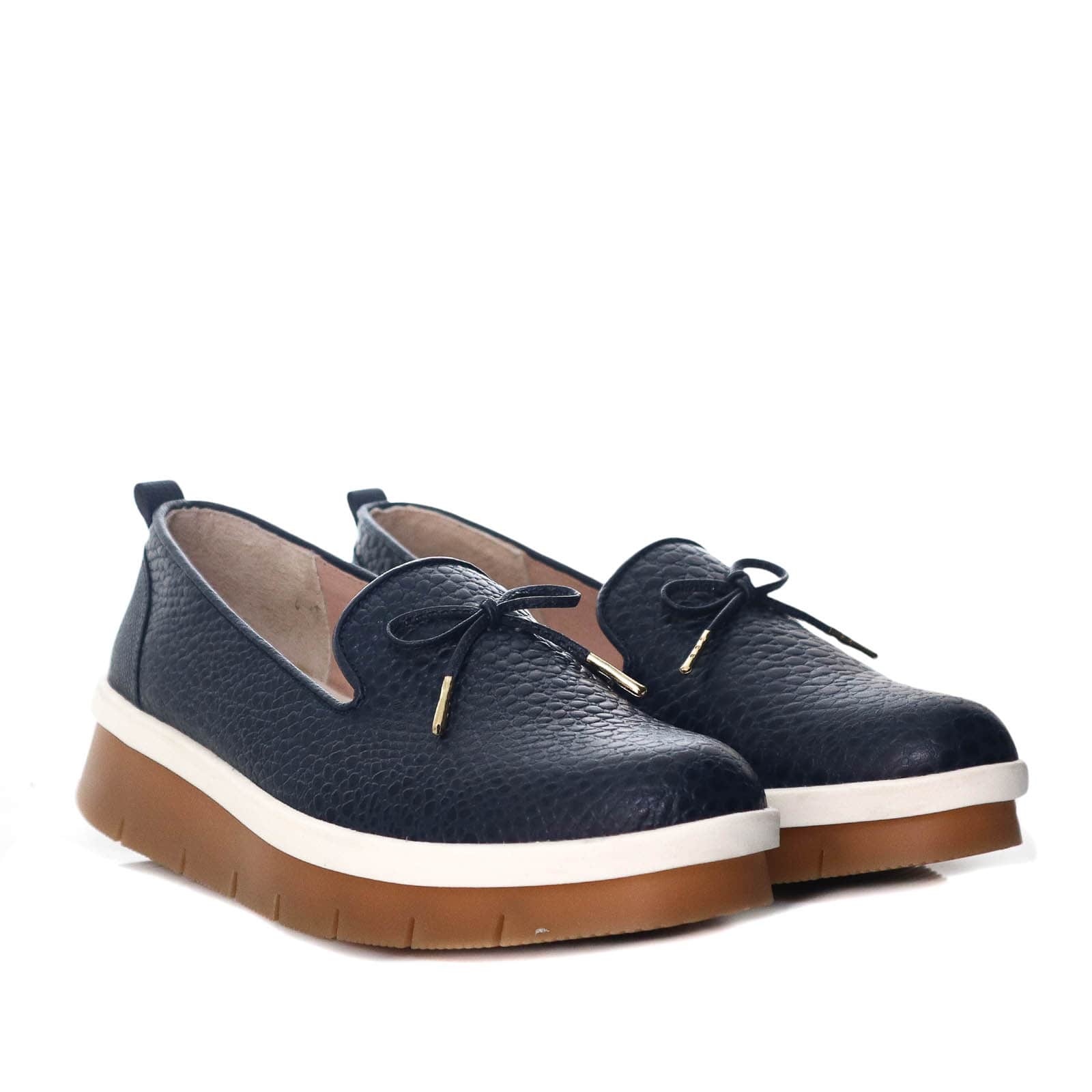 Mocasin azul cuero para mujer H-IRANIA