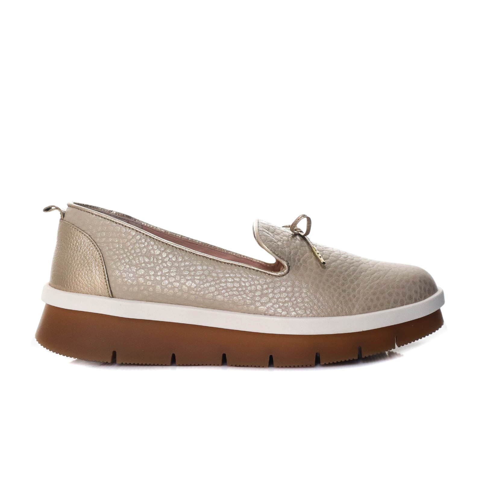 Mocasin beige x oro cuero para mujer H-IRANIA