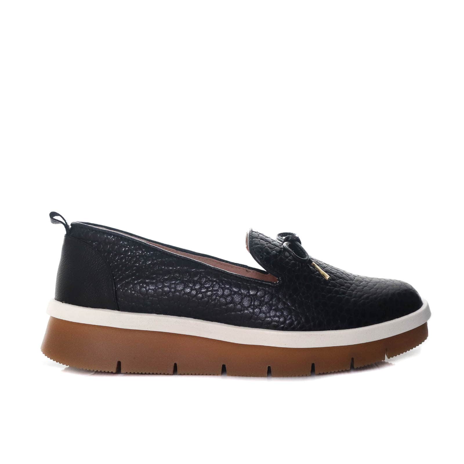 Mocasin negro cuero para mujer H-IRANIA