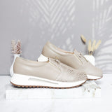 Mocasin taupe x folia cuero para mujer H-NANCY
