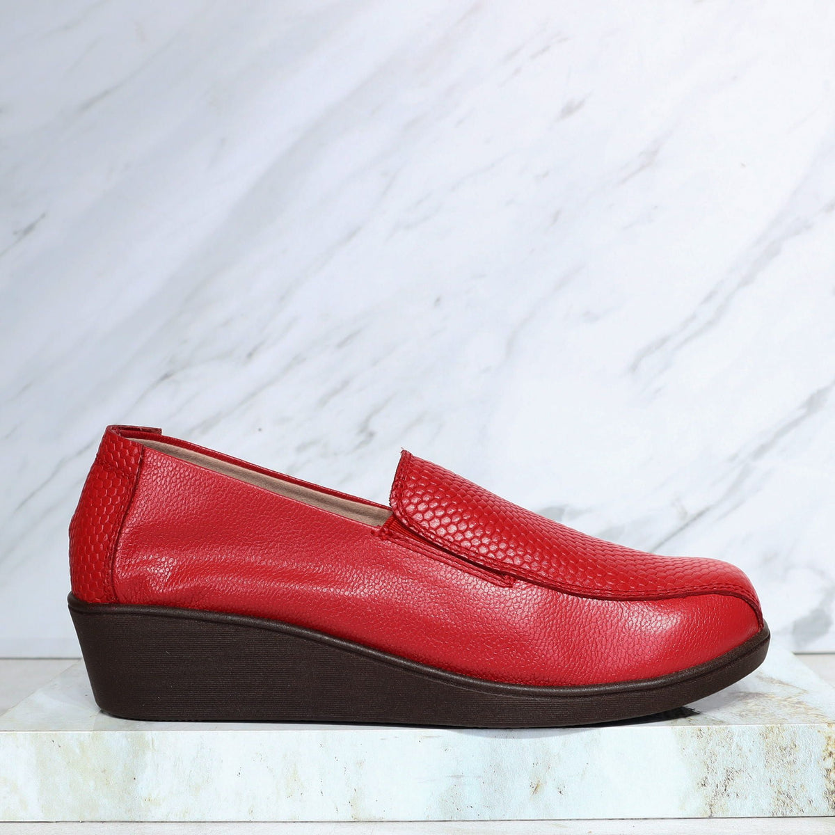 Mocasin rojo cuero para mujer H-SANDRA