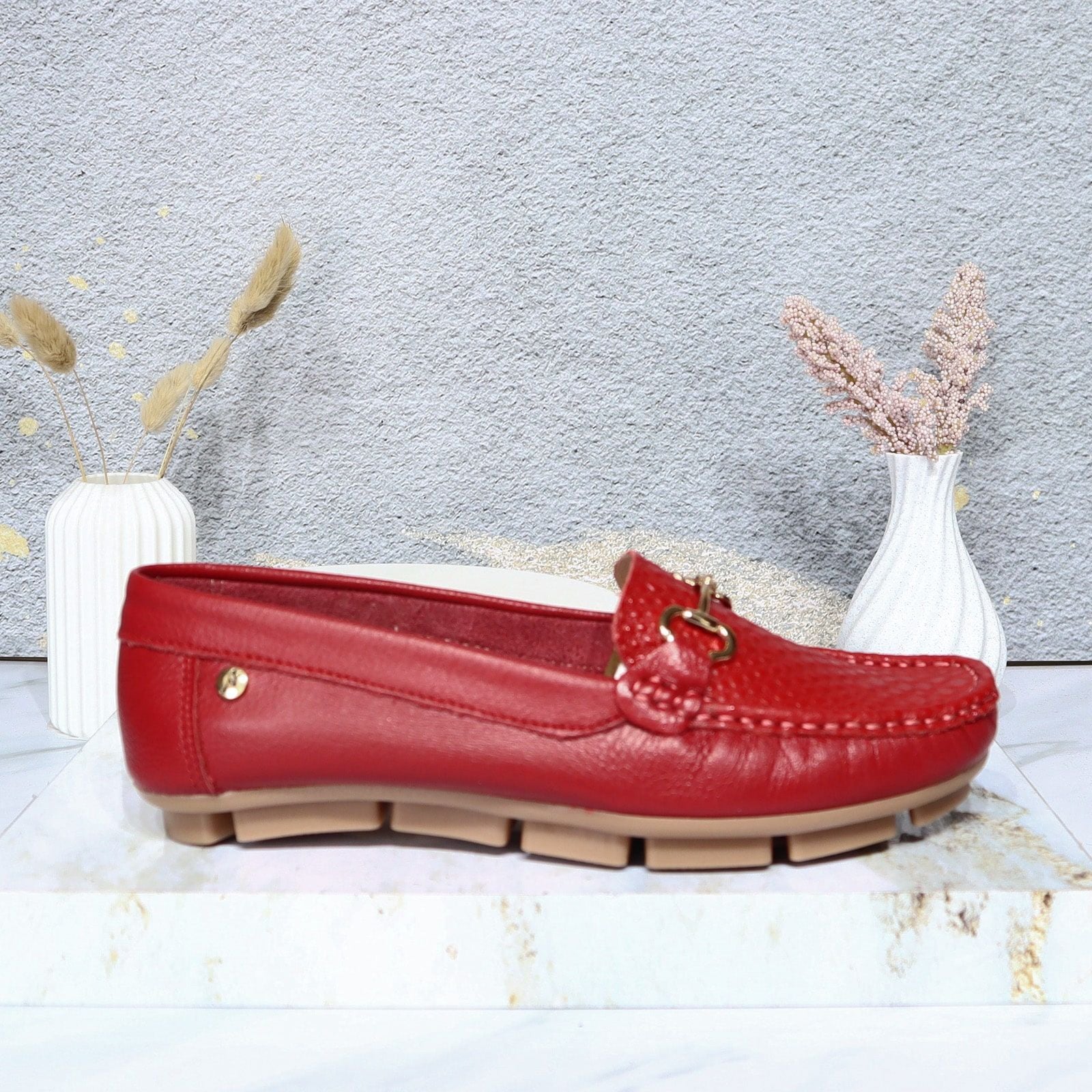 Mocasin rojo x dino cuero para mujer TA09-Z449