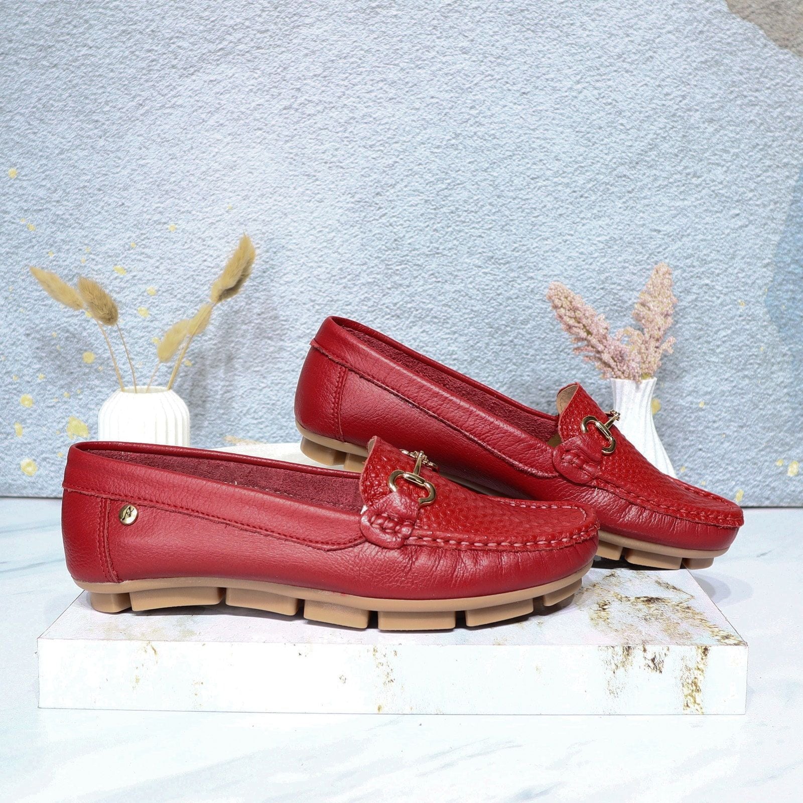 Mocasin rojo x dino cuero para mujer TA09-Z449
