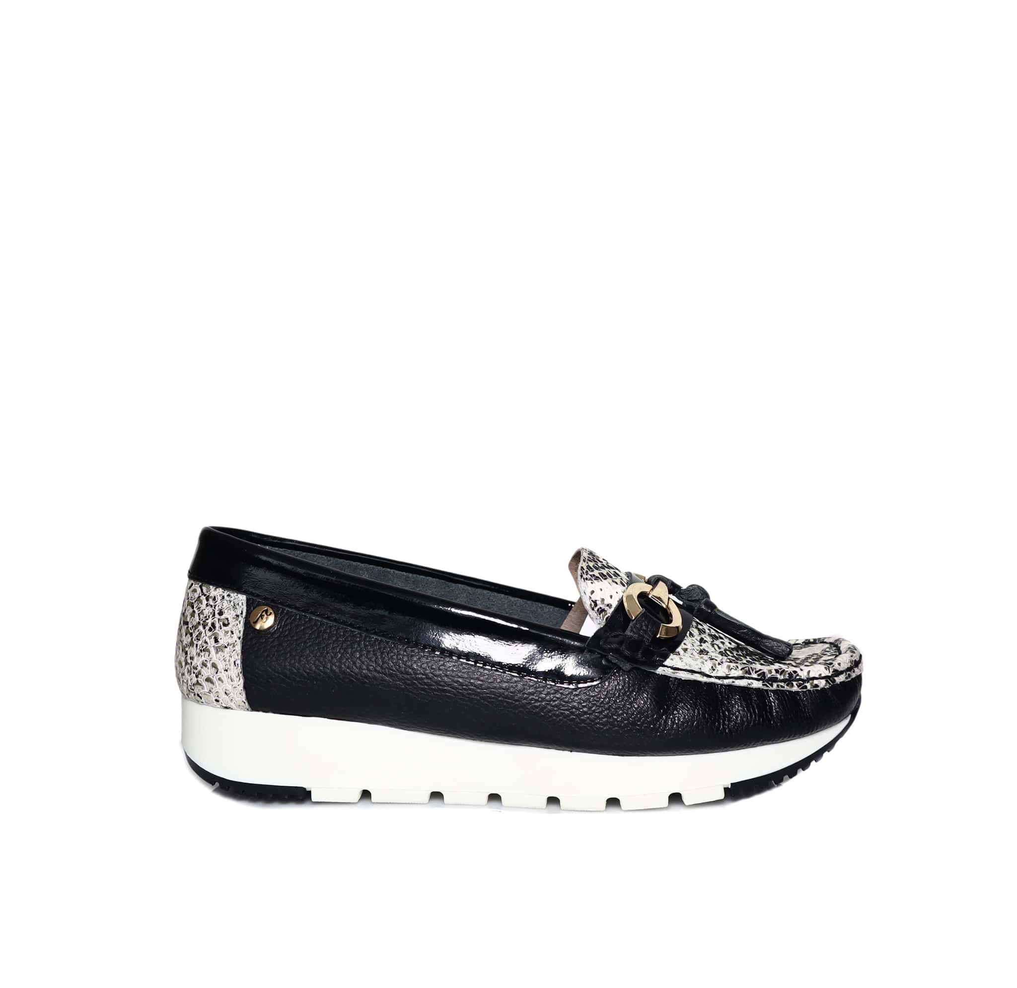 Mocasin negro x birmania x charol cueo para mujer TA11-Z449