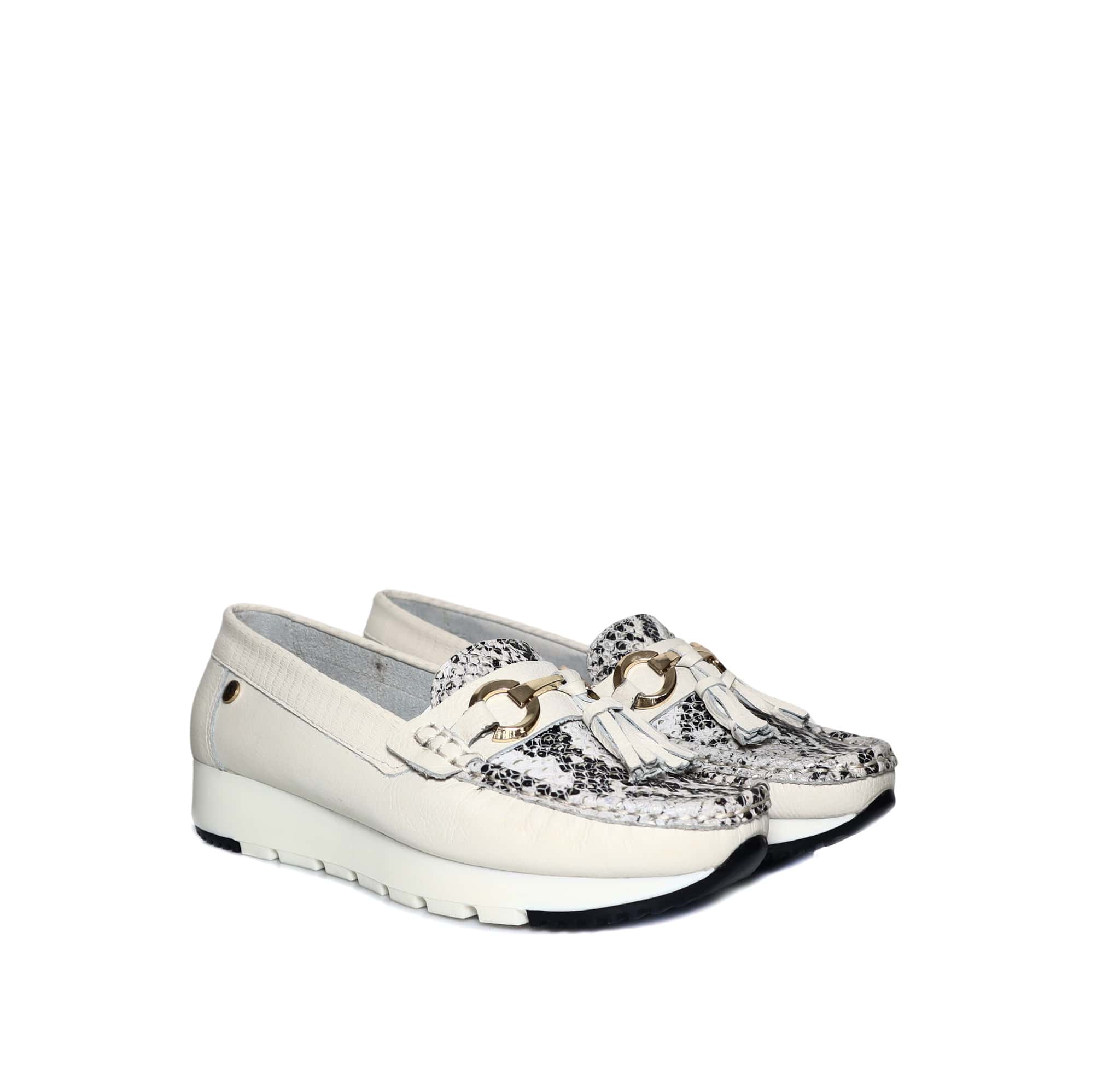 Mocasin crema cuero para mujer TA11-Z449