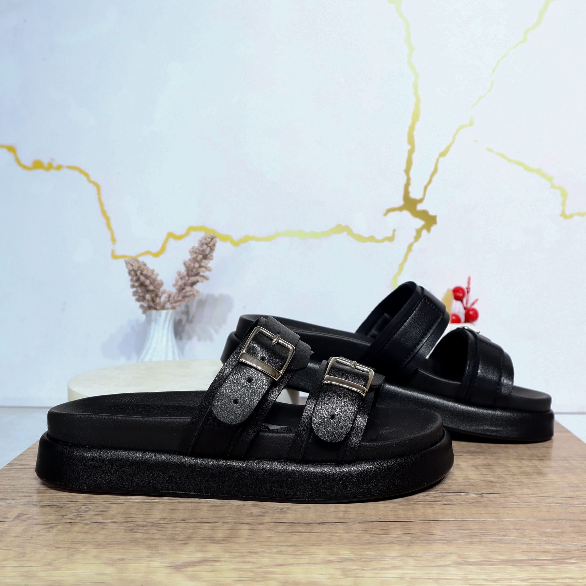 Sandalia plana negro para mujer 03-Z43