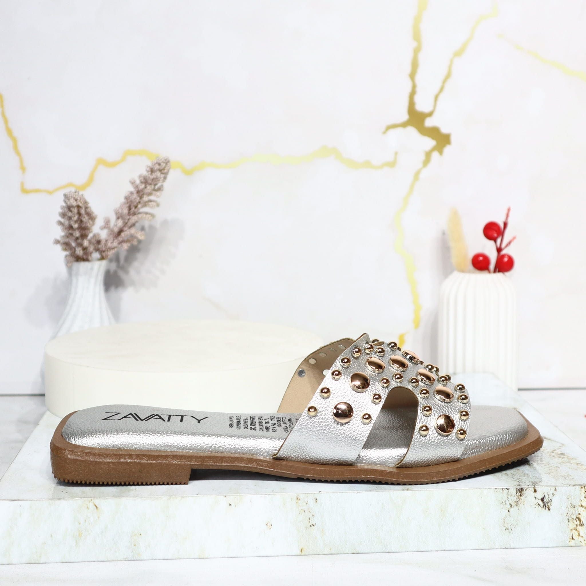 Sandalia plana plata para mujer 1002-Z148