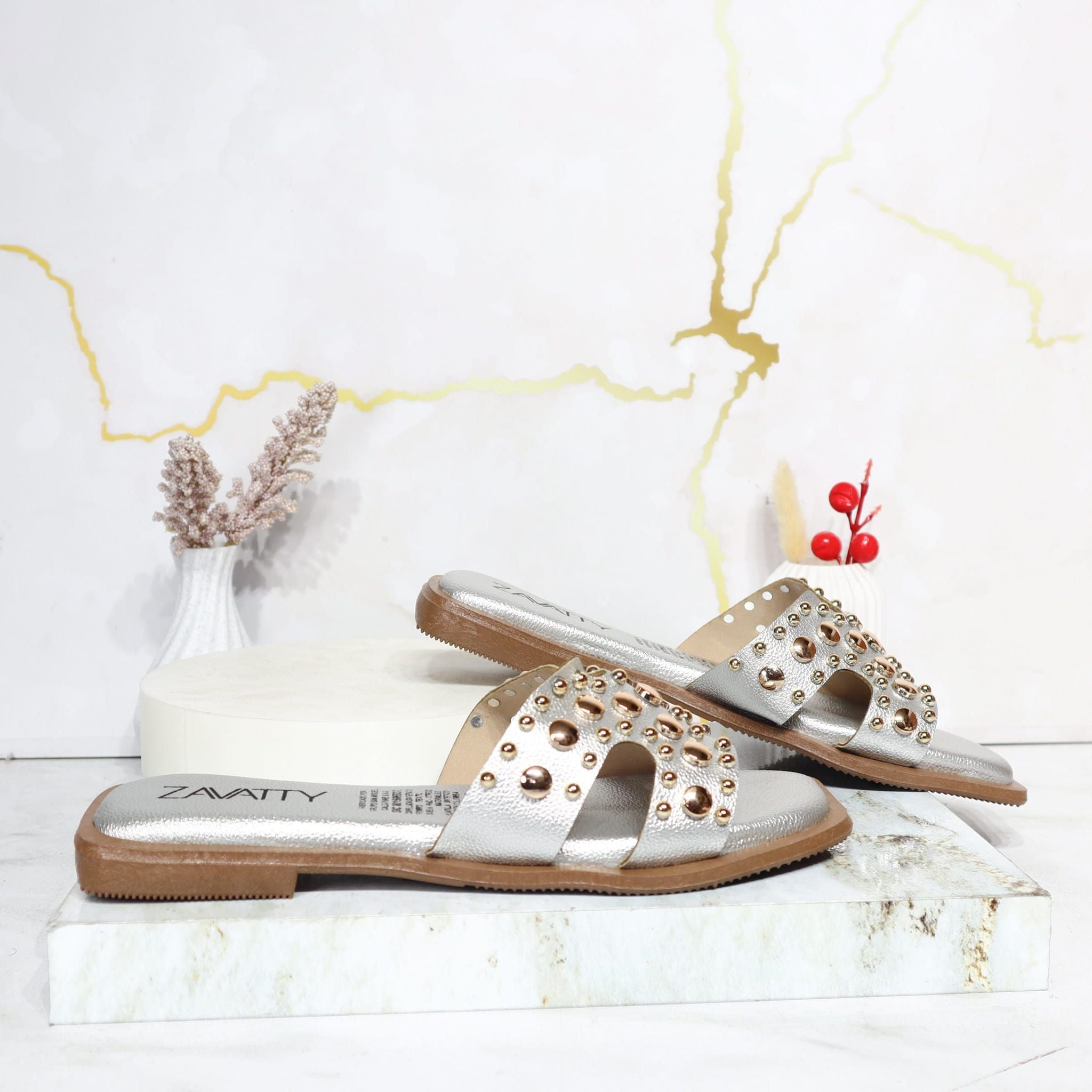Sandalia plana plata para mujer 1002-Z148