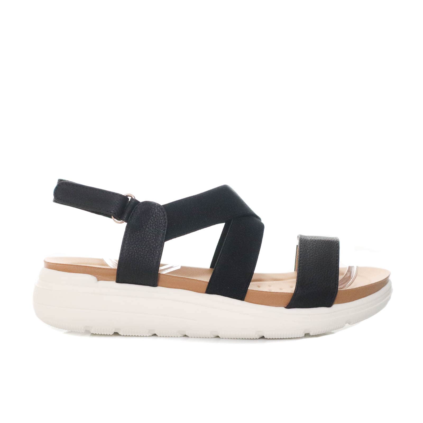 Sandalia plana negro x talco para mujer 1019-Z83