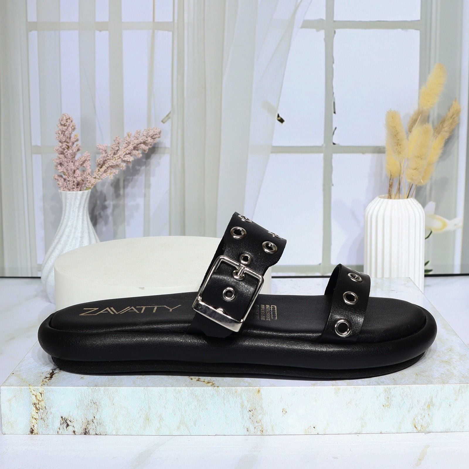 Sandalia plana negro para mujer 1029-Z43