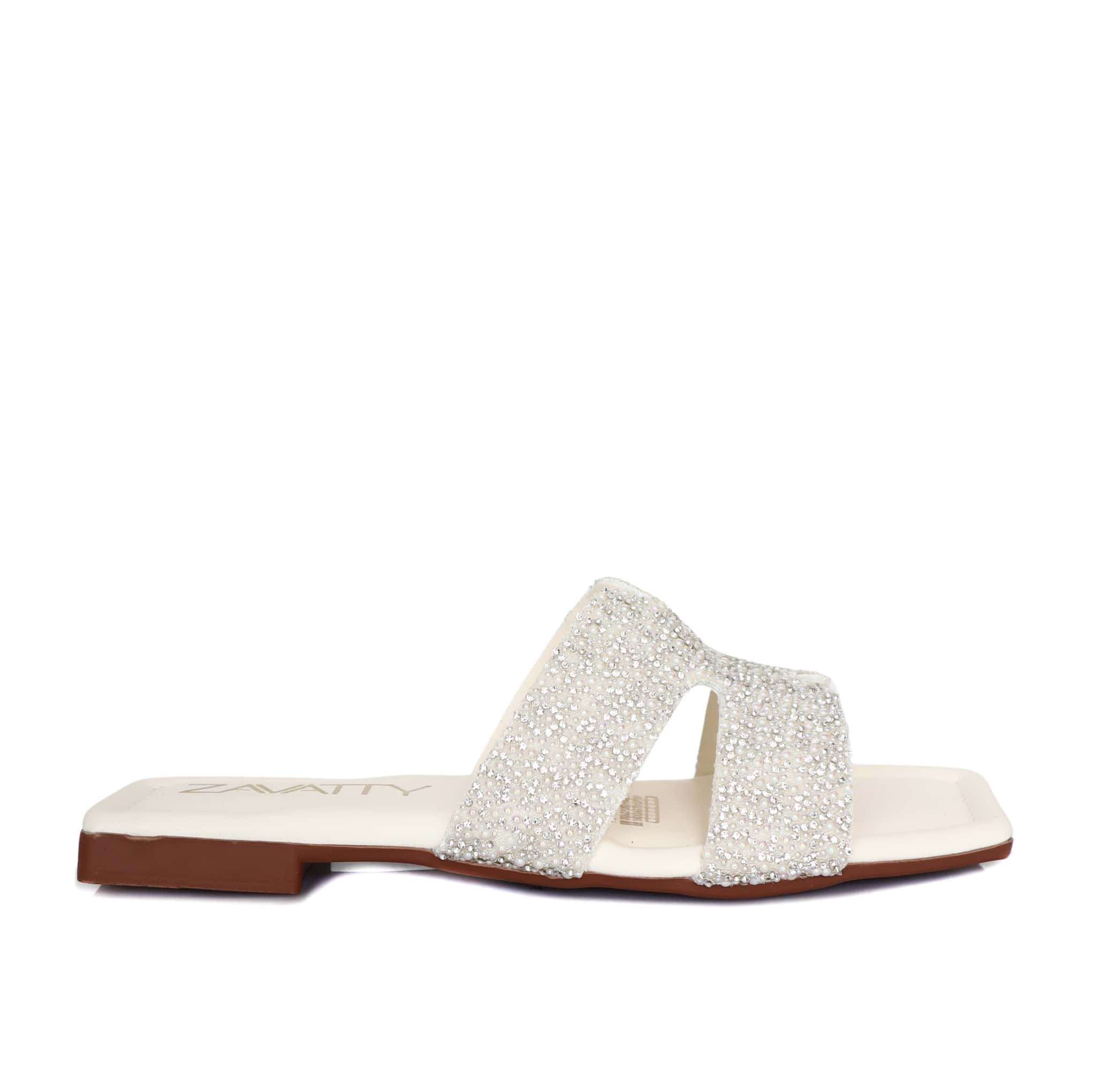 Sandalia plana talco para mujer 104-Z43