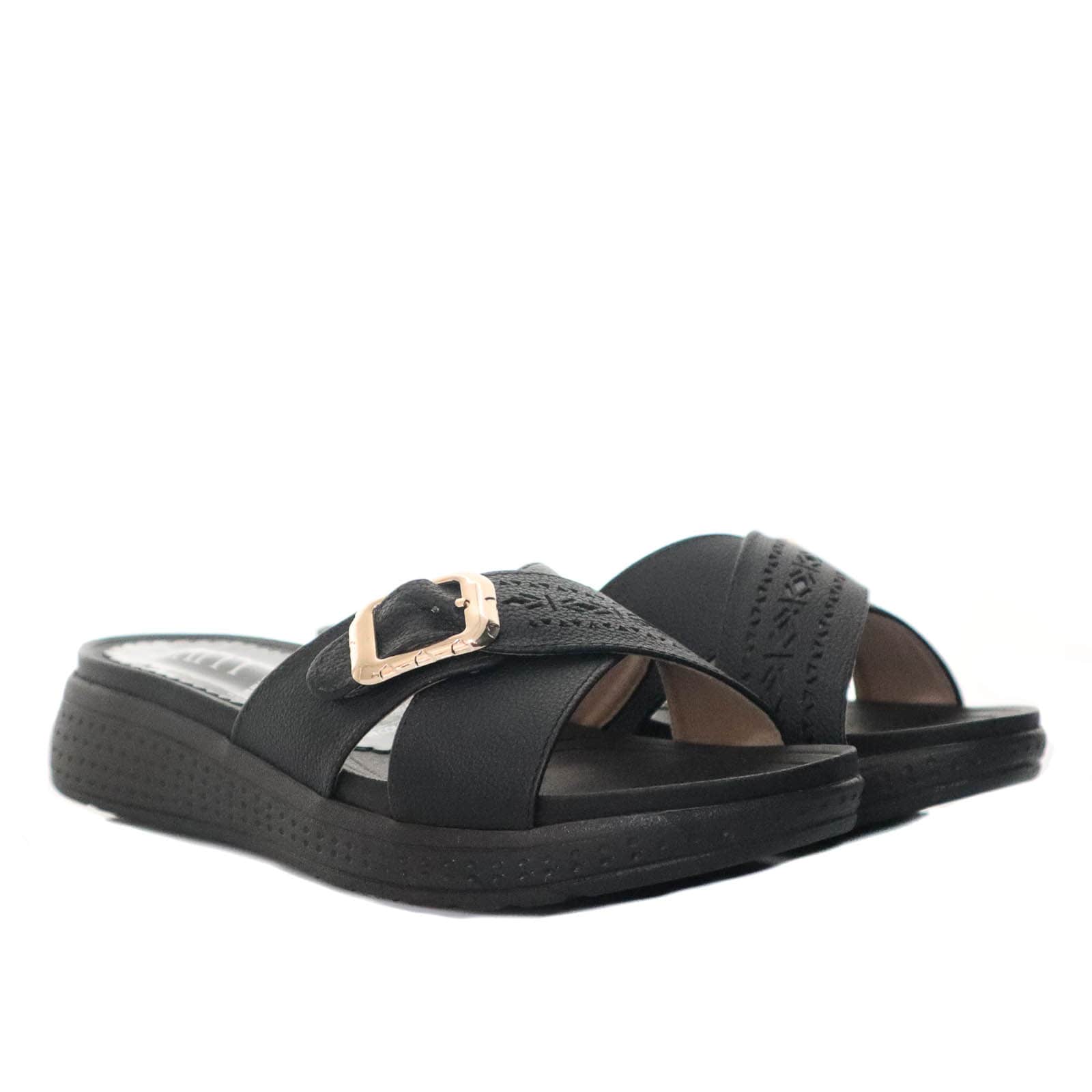 Sandalia plataforma baja negro x charol para mujer 2288-Z197