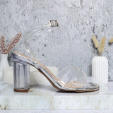 Sandalia tacon plata x acetato para mujer 2465-Z148
