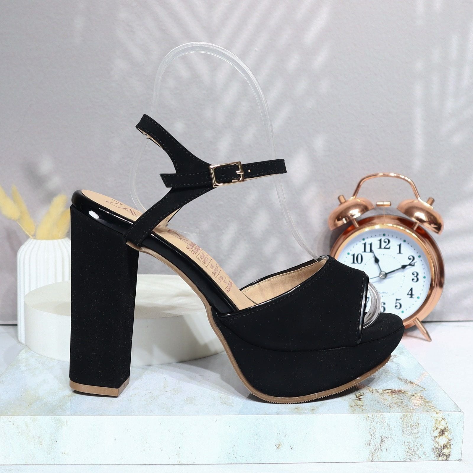 Tacon negro nobuck x charol para mujer 2501-Z349