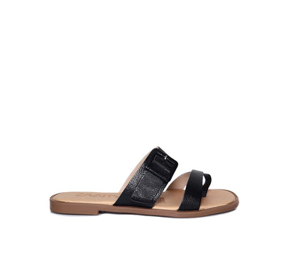 Sandalia plana negro cuero para mujer 25C31-Z19