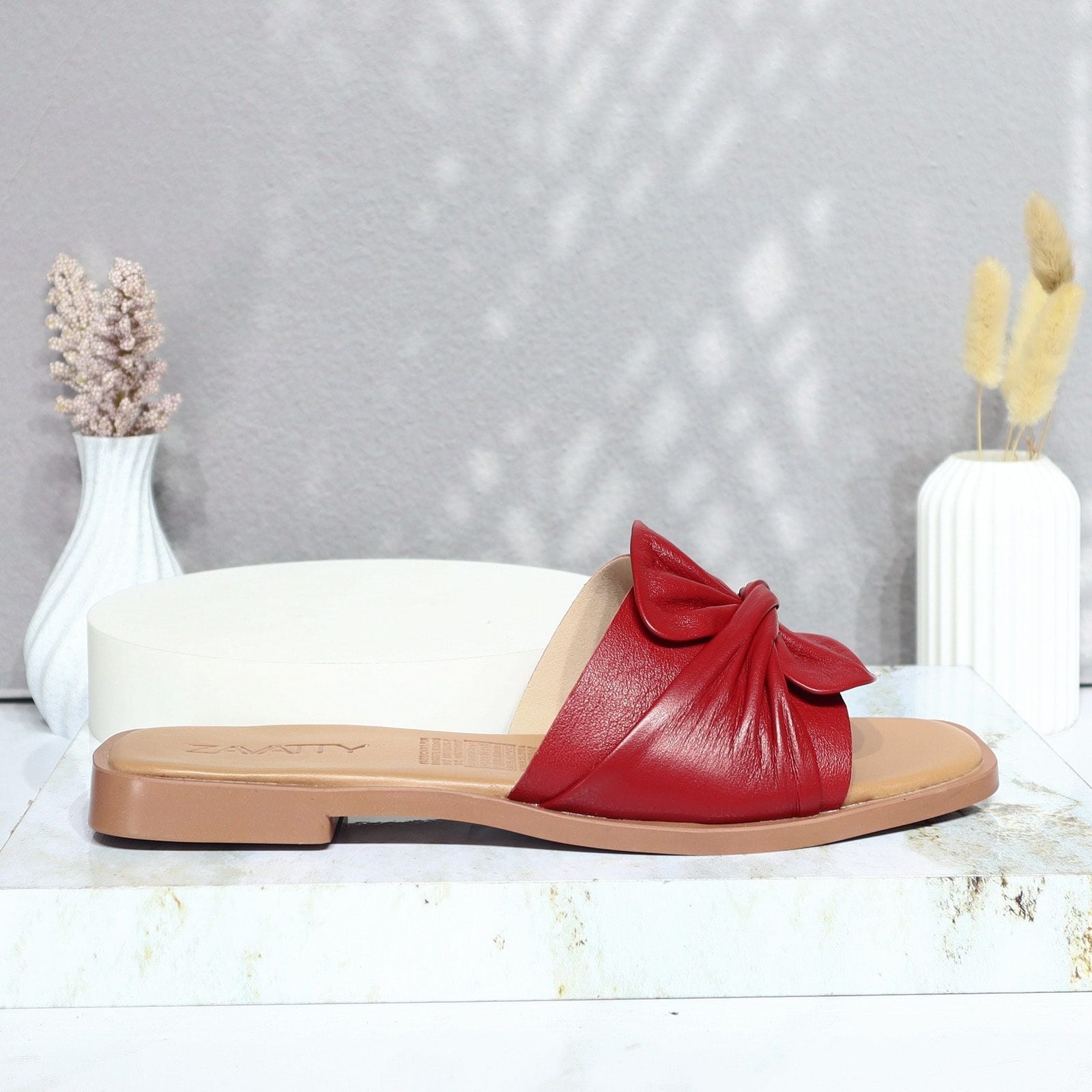 Sandalia plana rojo cuero para mujer 25C525-Z19