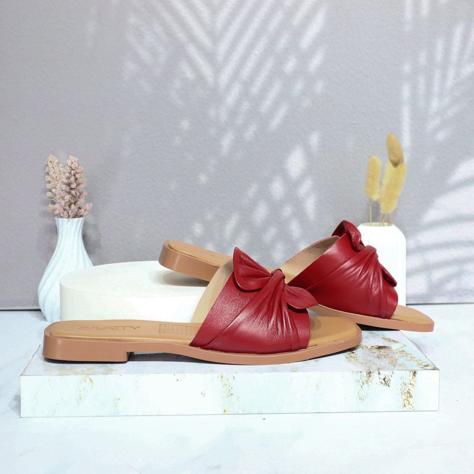 Sandalia plana rojo cuero para mujer 25C525-Z19