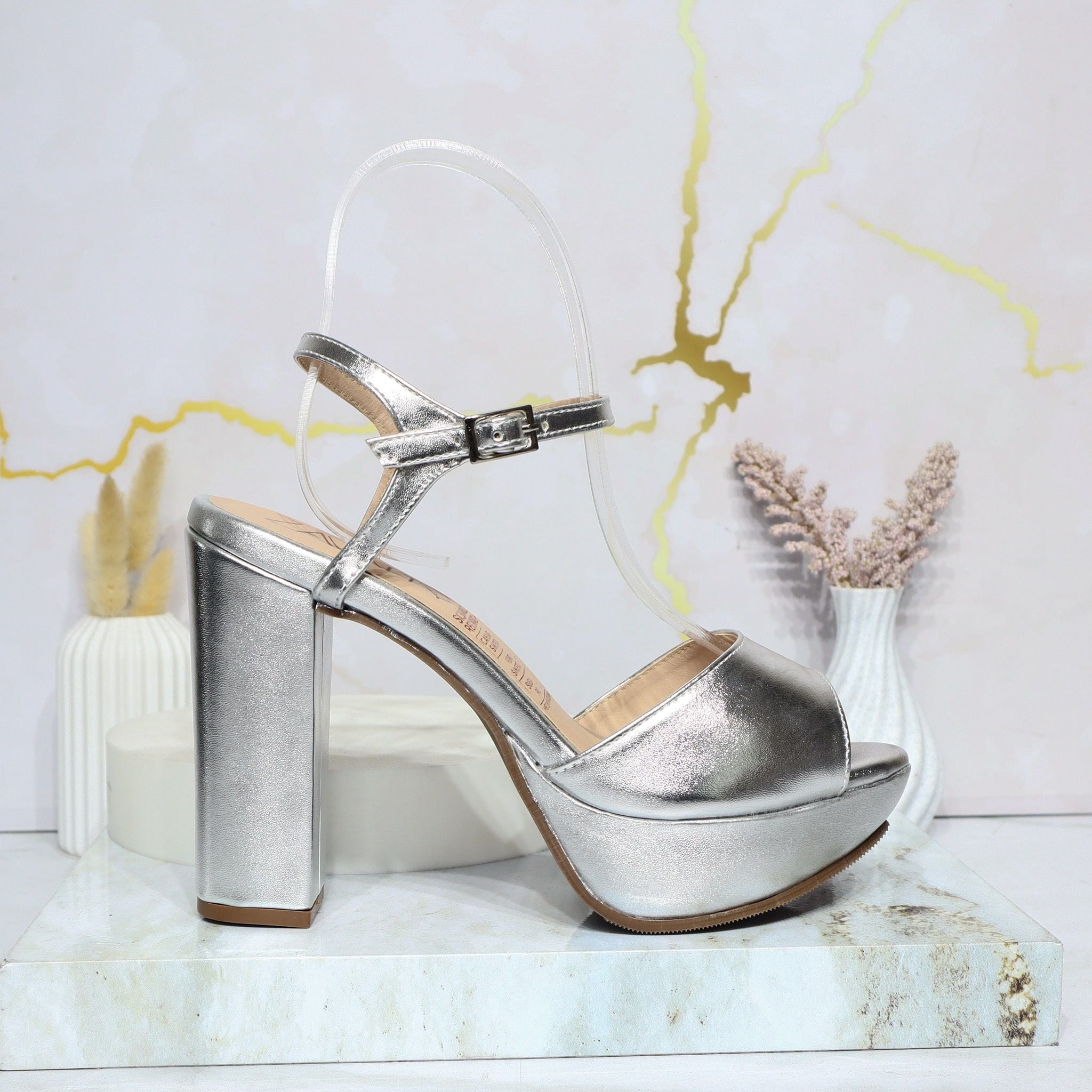 Plataforma alta plateado para mujer 38-Z349