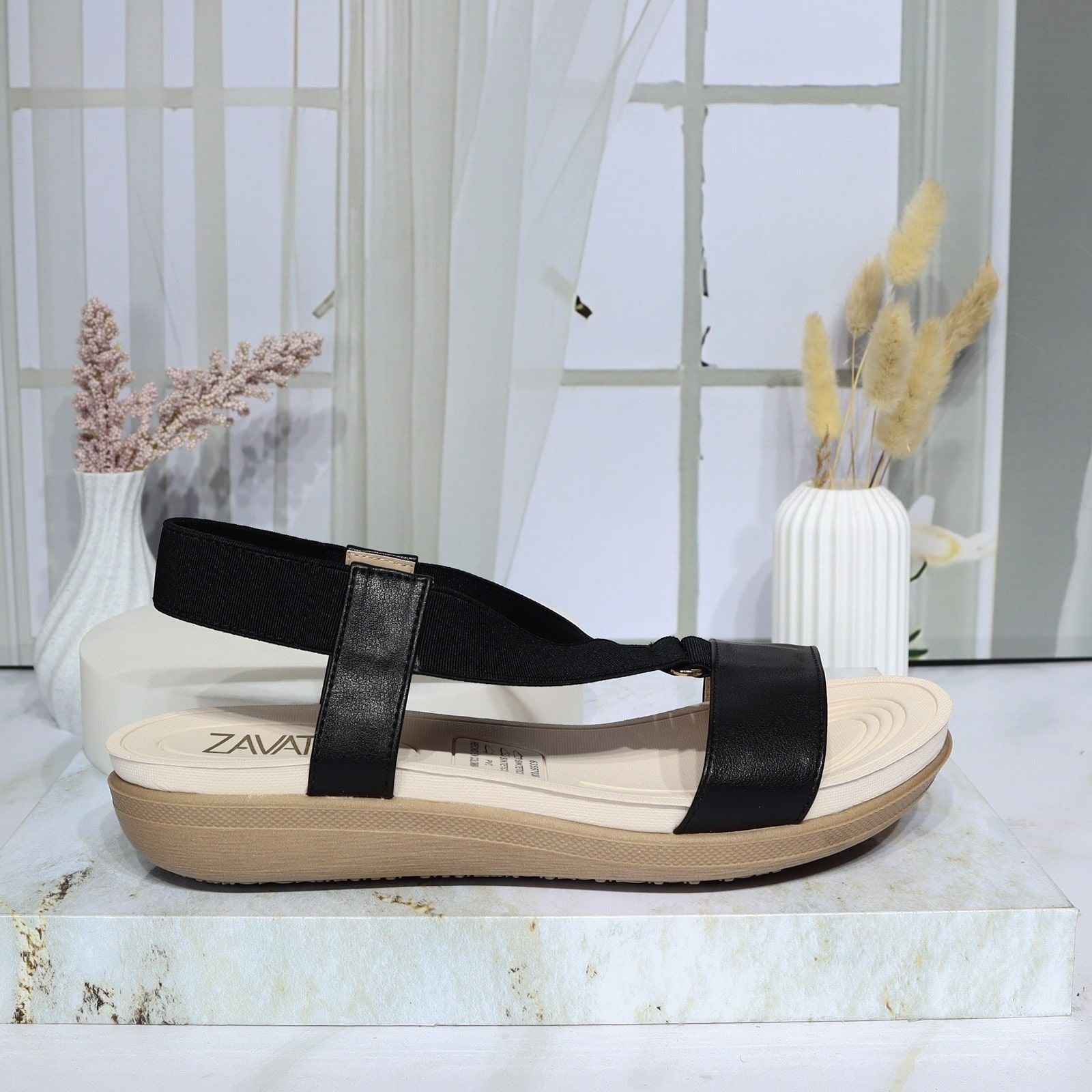 Sandalia plana negro para mujer 417-Z83