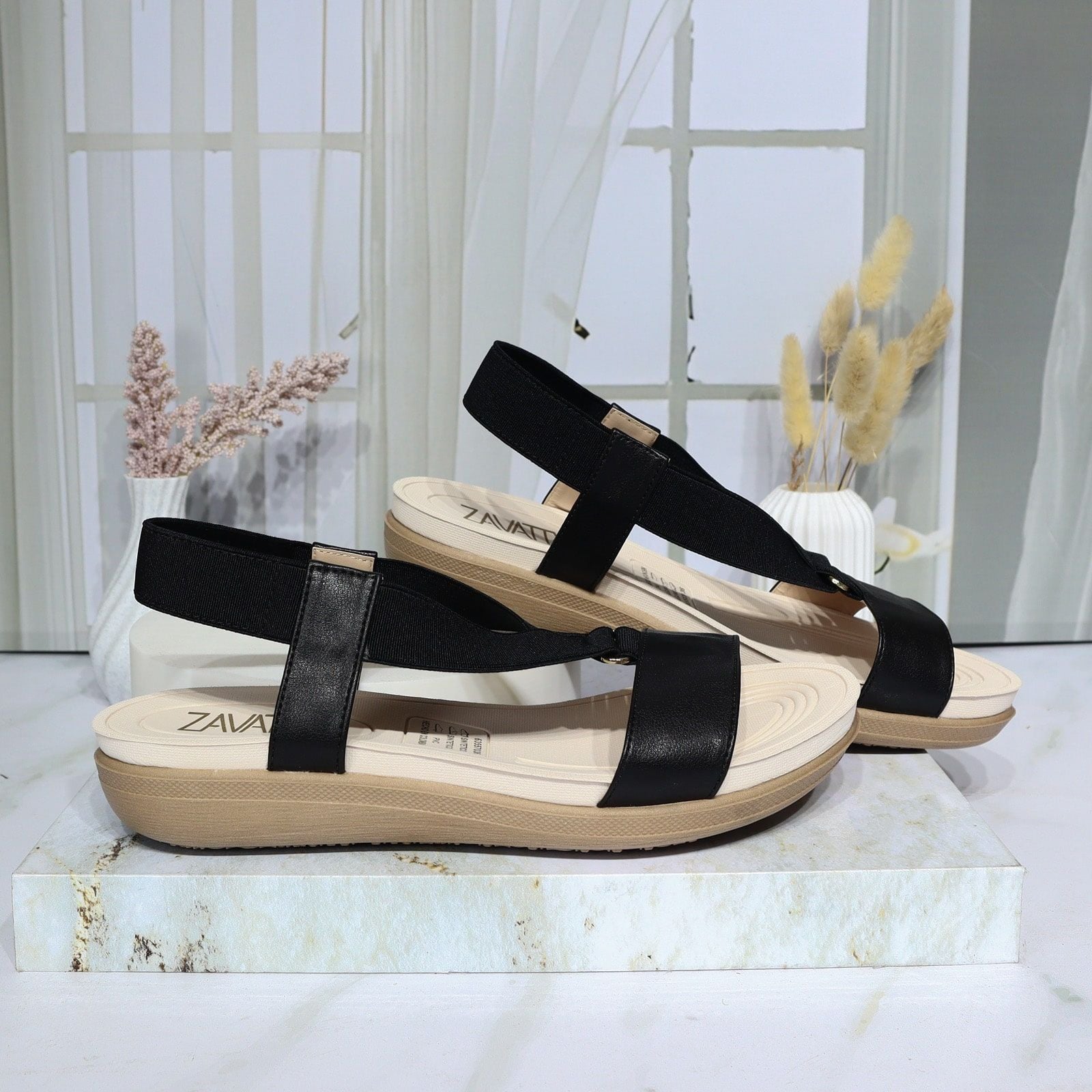 Sandalia plana negro para mujer 417-Z83