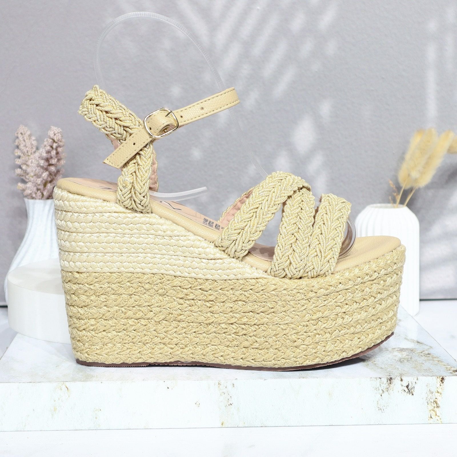Sandalia plana yute x beige para mujer 628-Z482