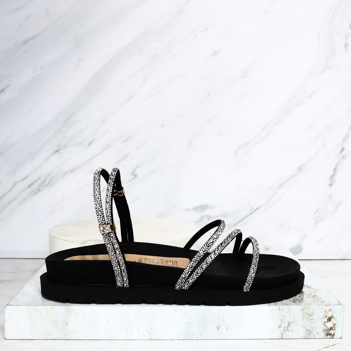 Sandalia 3 1/2 brillos negro x piedras para mujer 7016-Z617