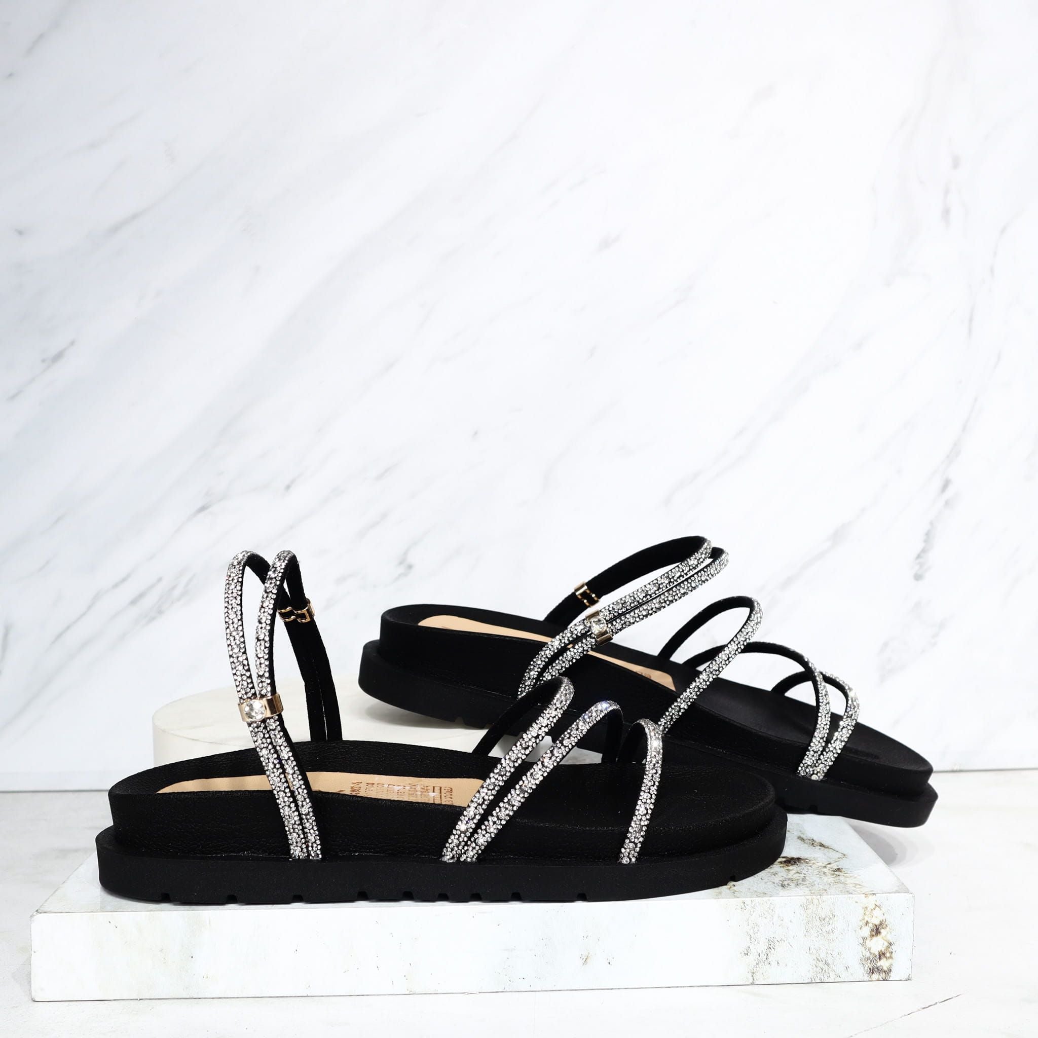 Sandalia 3 1/2 brillos negro x piedras para mujer 7016-Z617