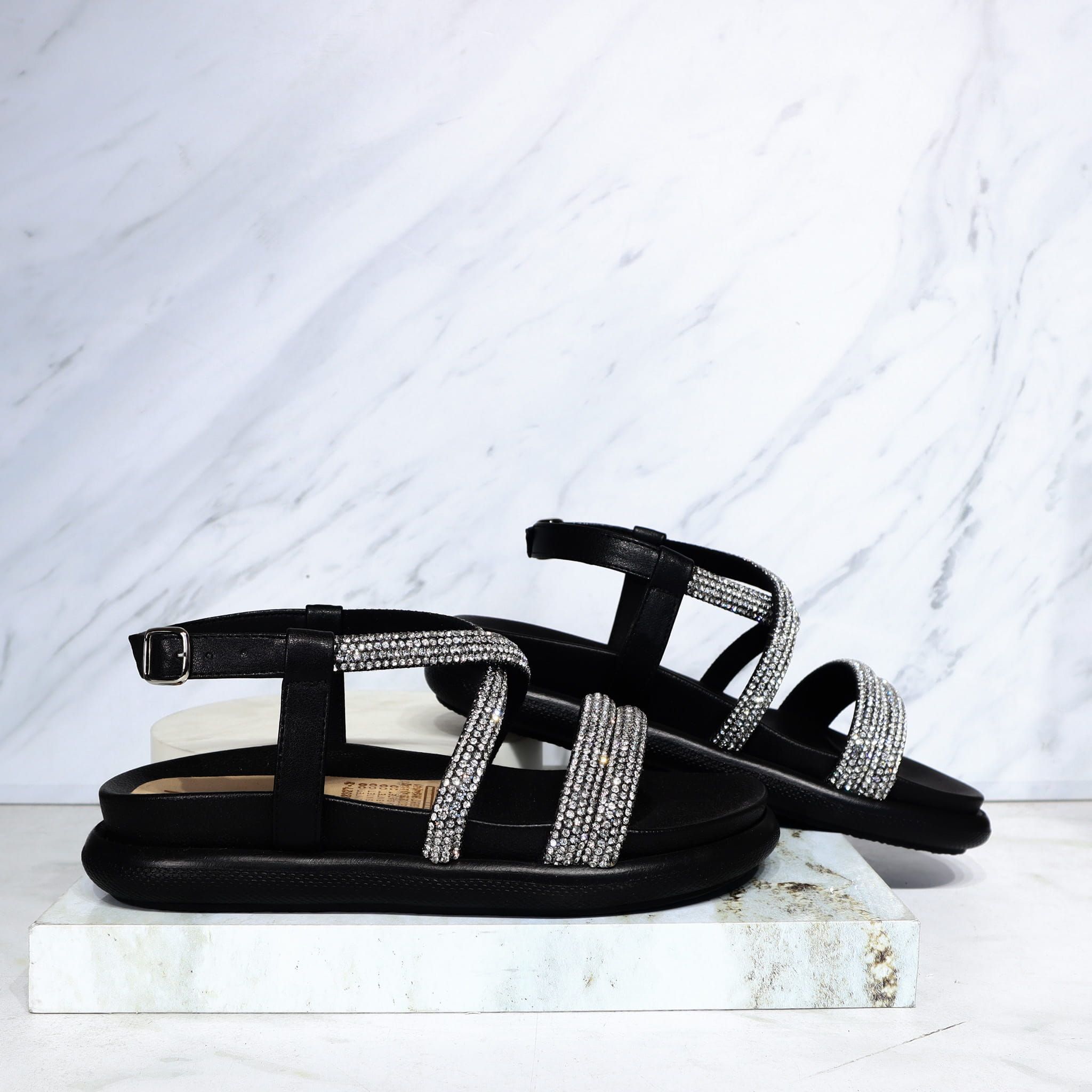 Sandalia 3 1/2 brillos negro x piedras para mujer 7073-Z617