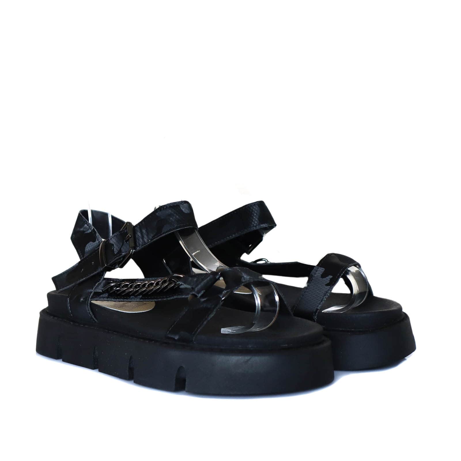 Sandalia plana negro para mujer H-BETTY