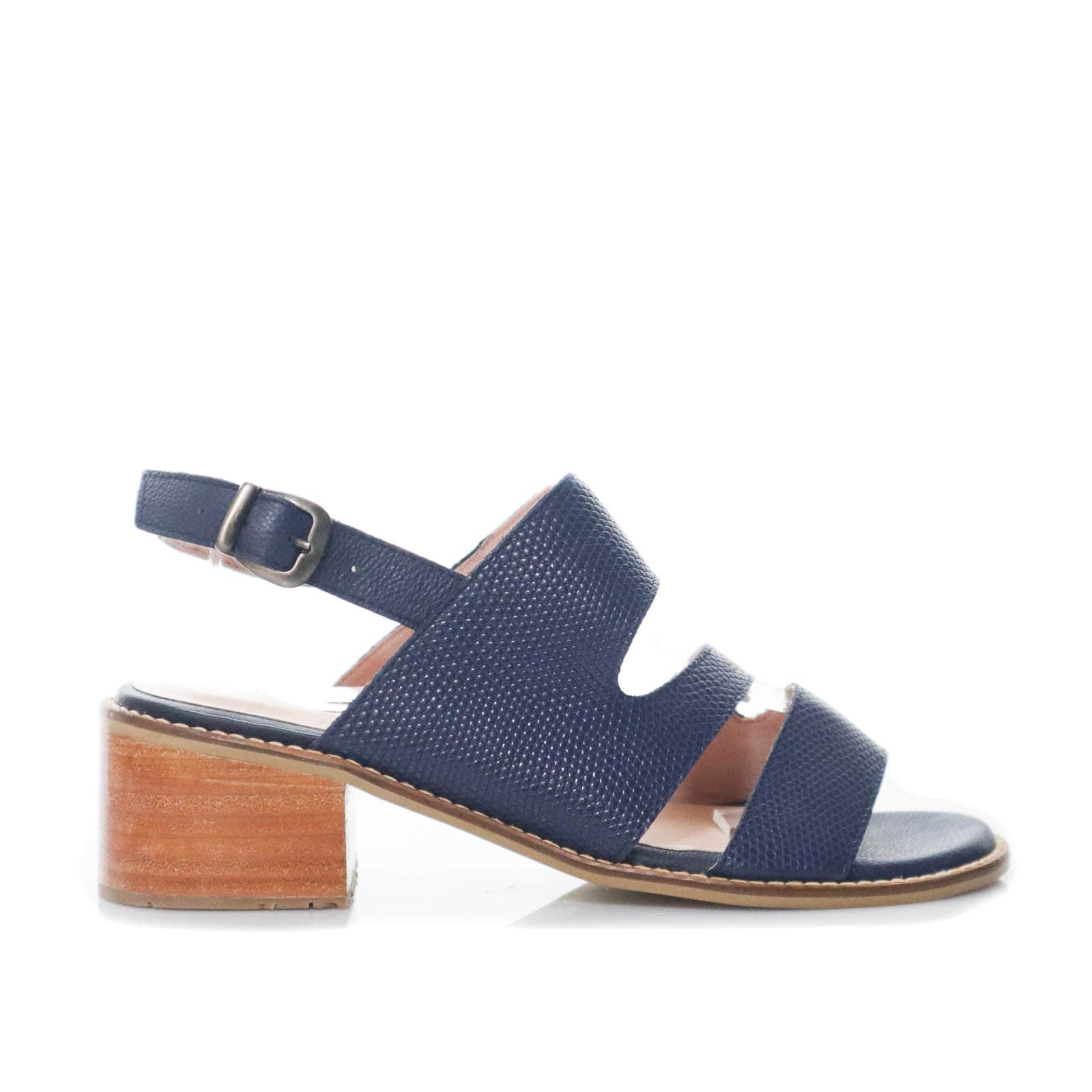 Sandalia tacon azul cuero para mujer H-FANNY
