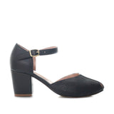Sandalia tacon negro cuero para mujer H-GRETA