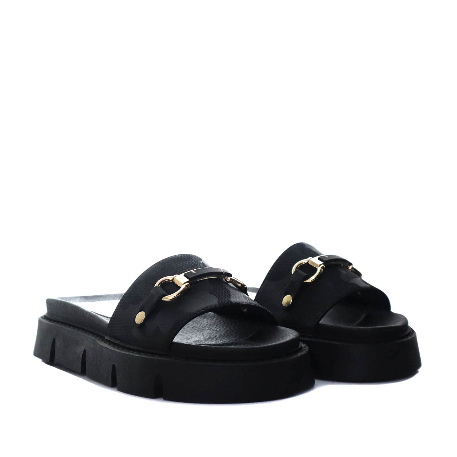 Sandalia plana negro x camuflado para mujer H-MAIRA