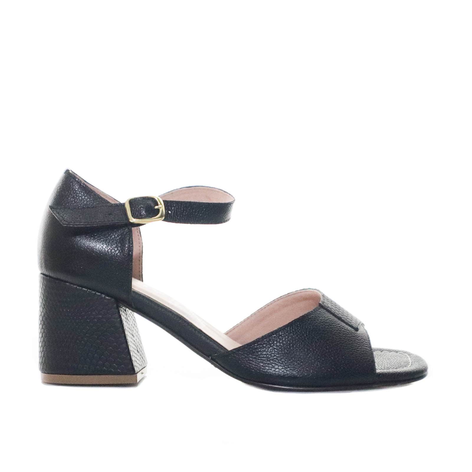 Sandalia tacon negro cuero para mujer H-PATTY