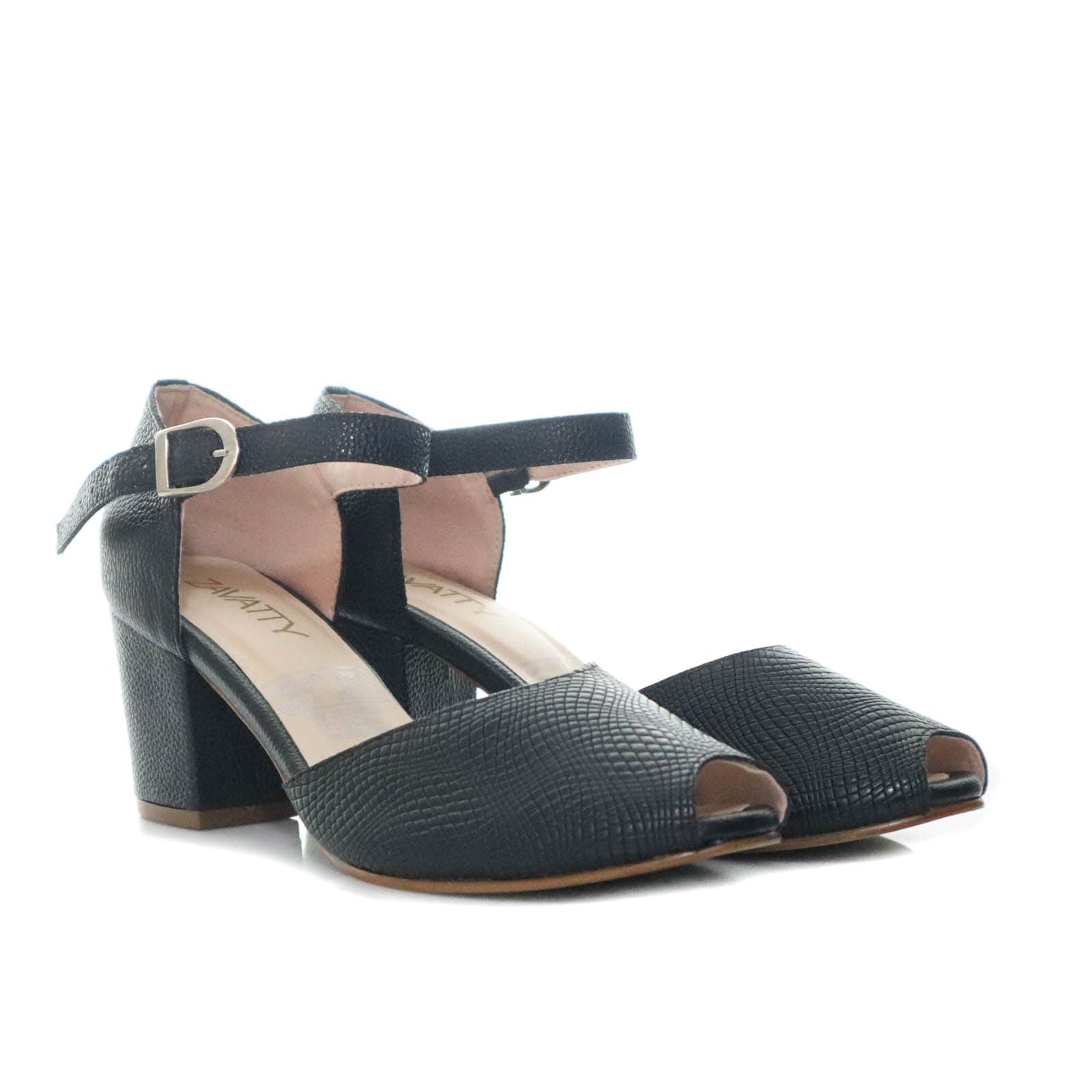 Sandalia tacon negro cuero para mujer H-SALMA