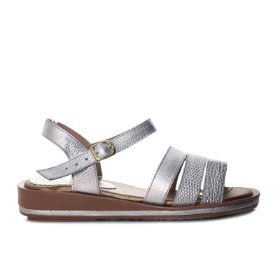 Sandalia plana plata cuero para mujer H-VIOLETA