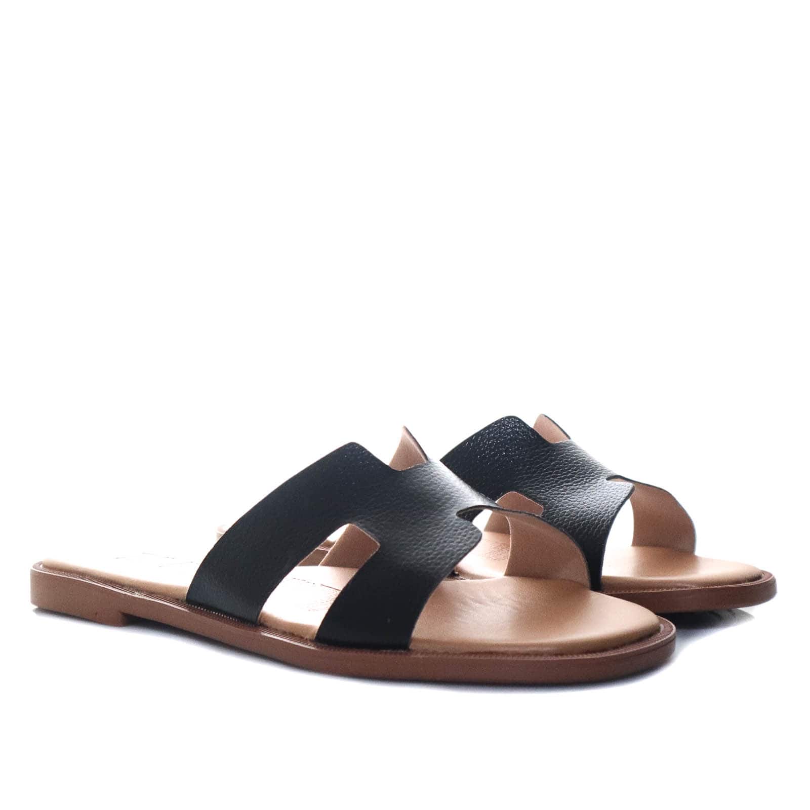 Sandalia plana negro para mujer HERMES-Z19