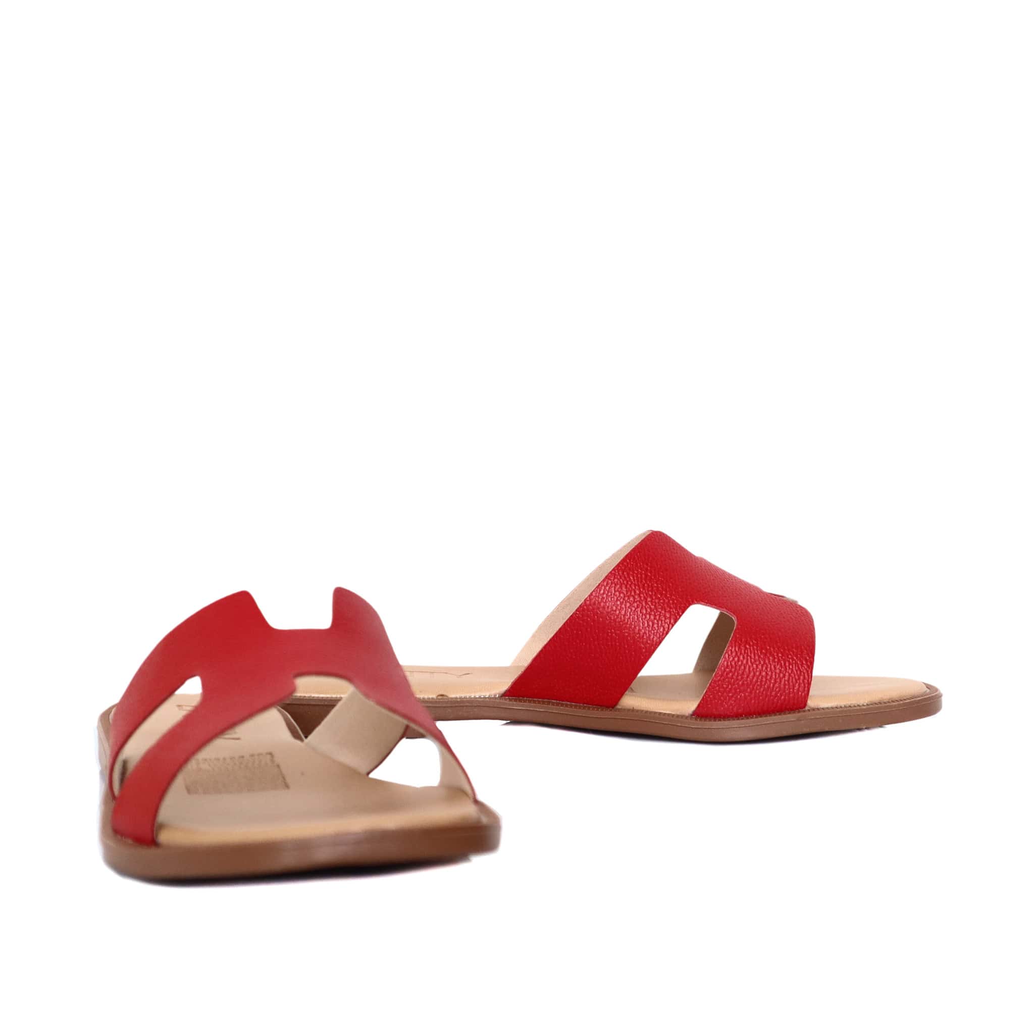 Sandalia plana rojo cuero para mujer HERMES-Z19