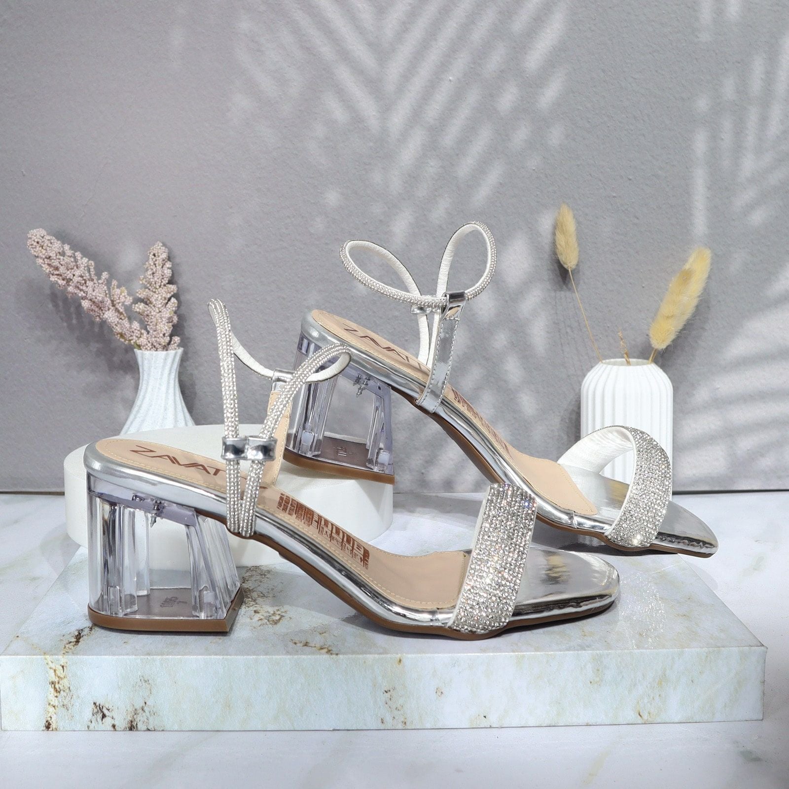 Sandalia tacon plata para mujer W30-Z471