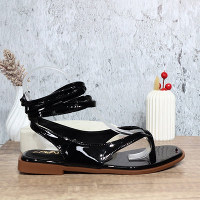Sandalia plana negro charol para mujer TP608-Z725