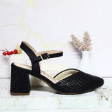 Tacon negro gravado para mujer 524139-Z132